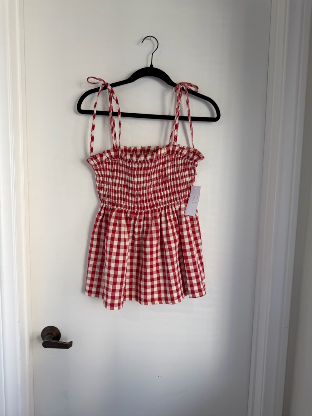 TCEC Red Gingham Tie-Shoulder Smocked Camisole